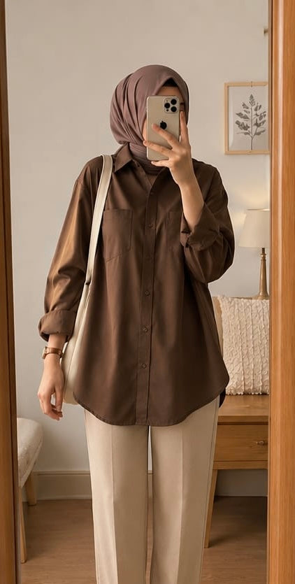 Dark chocolate Brown Oversized Button-Down Shirt