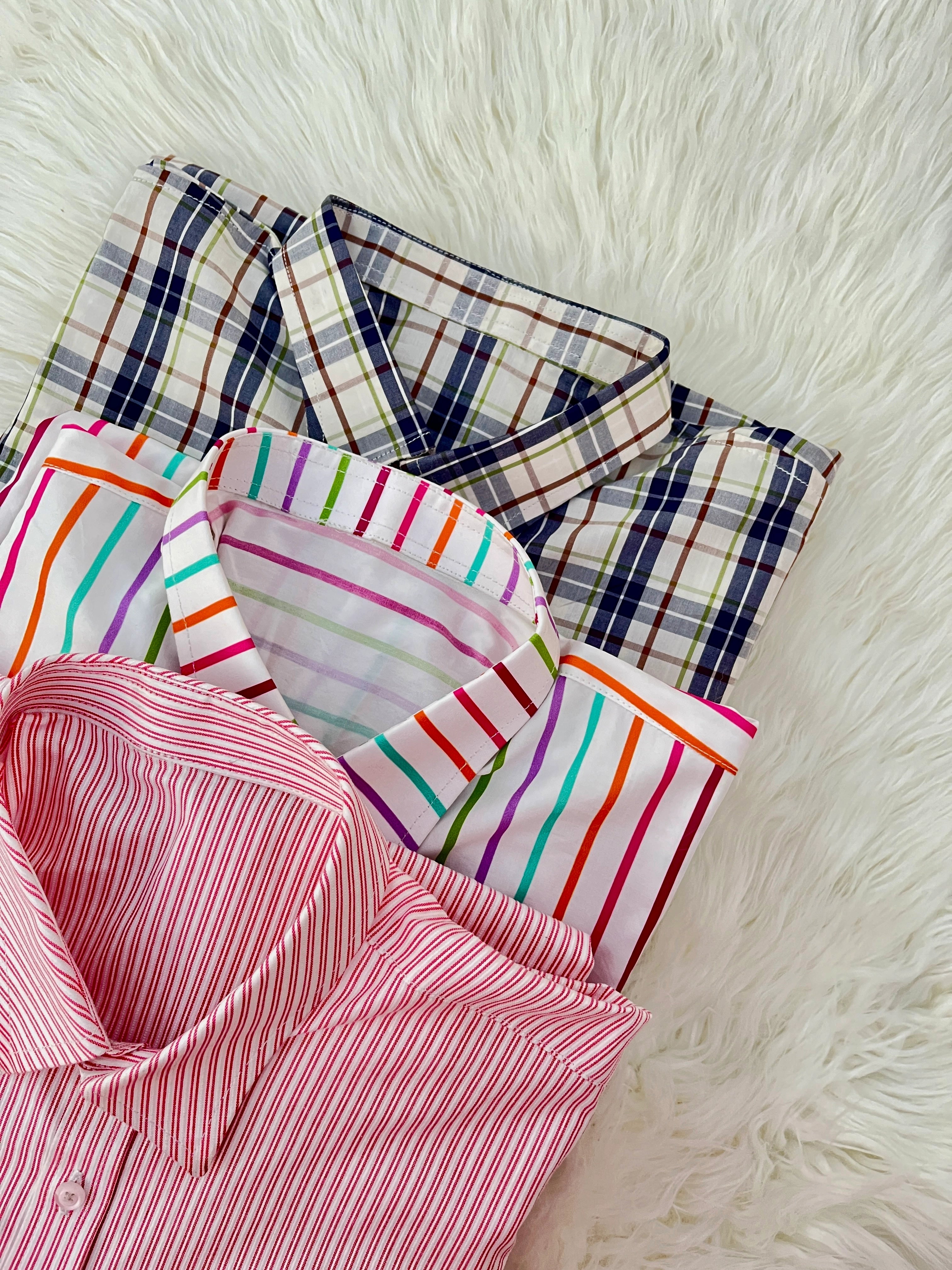 Pink striped + Multicolor striped + Blue check oversized button-down shirts
