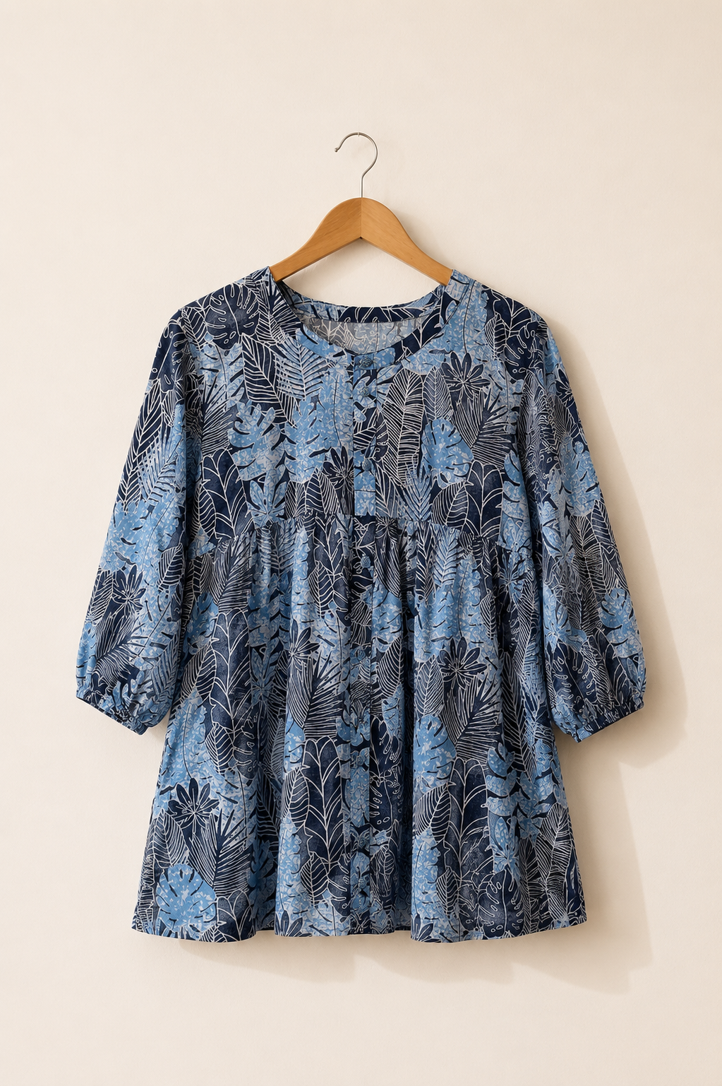 Navy Bloom Button Down Peplum