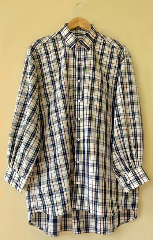 Blue check oversized button-down shirt
