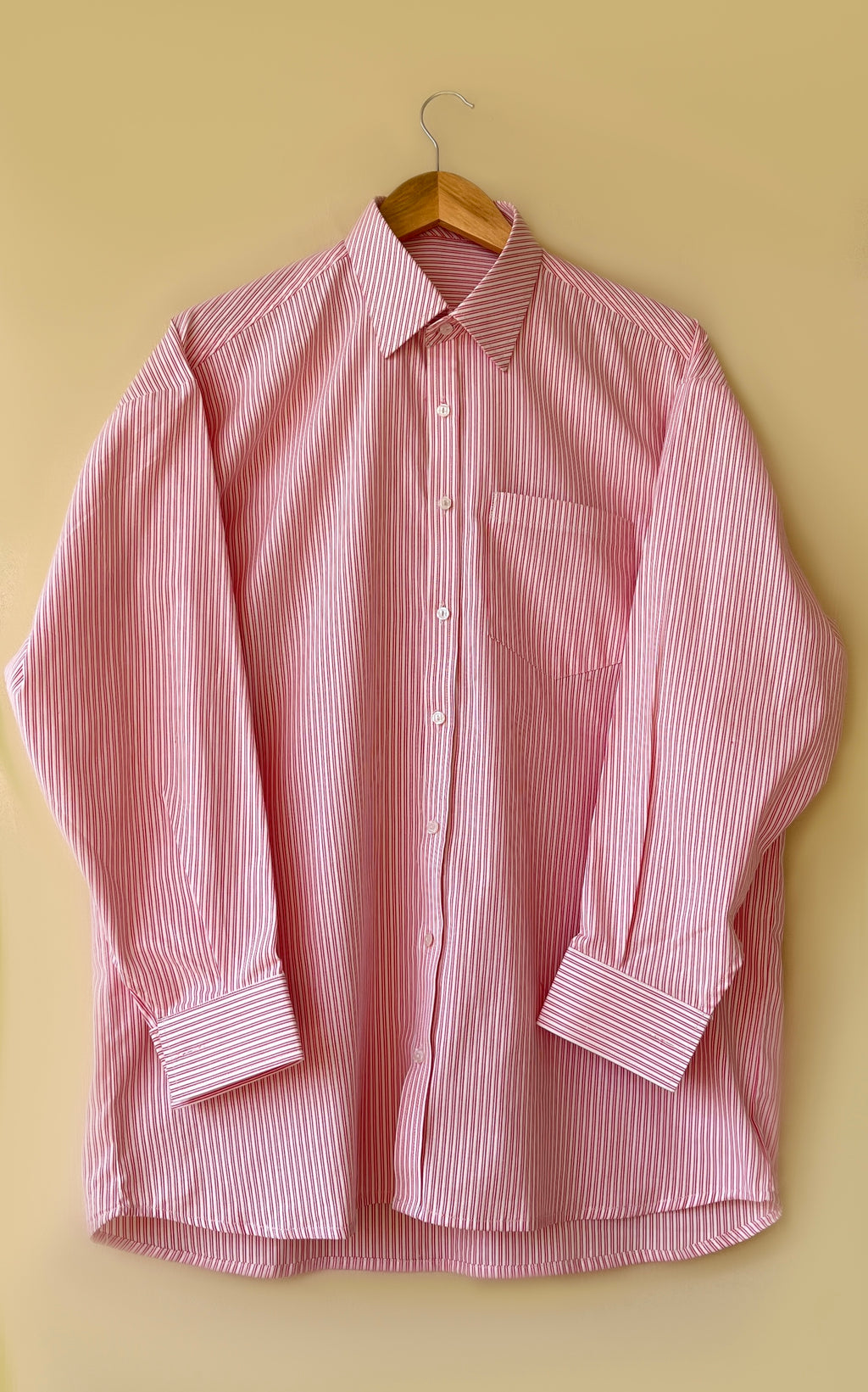 Pink striped oversized button down shirt