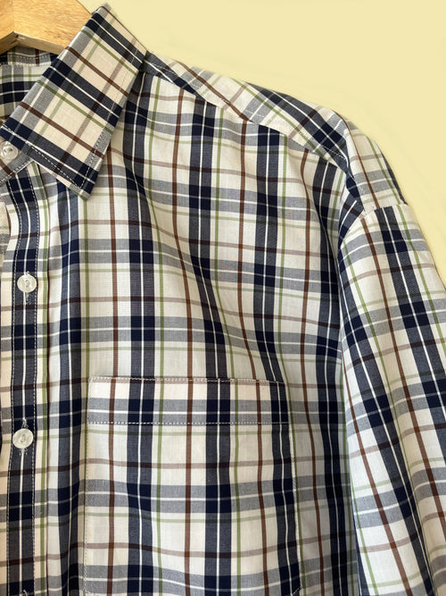 Blue check oversized button-down shirt