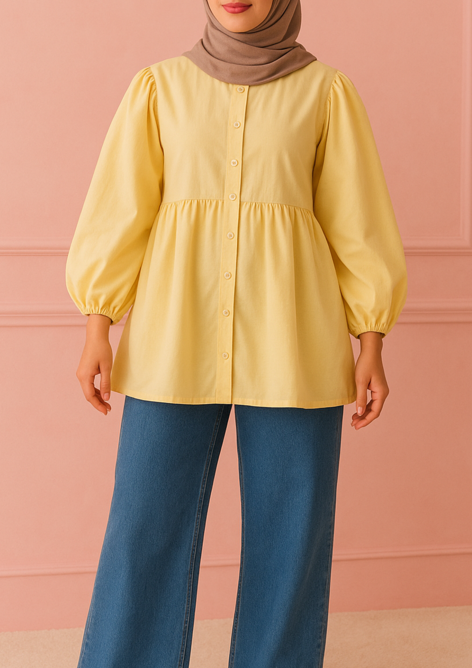 Sunlight Haze Button-Down Peplum