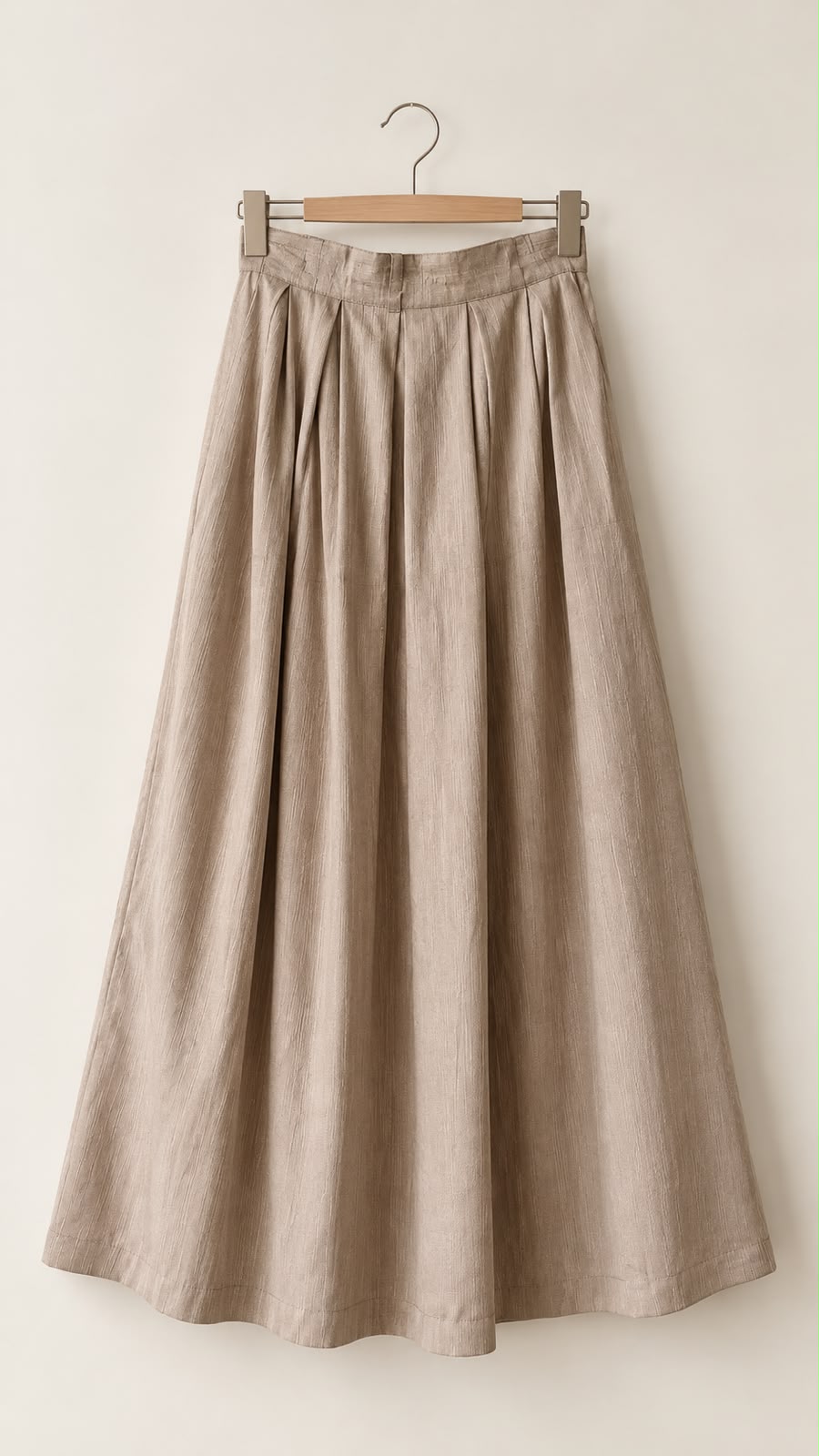 Beige Pleated A-Line Skirt