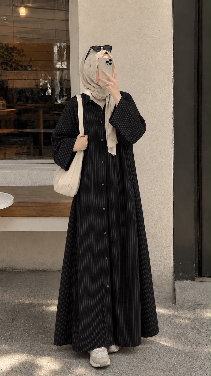 Black Striped Oversized Abaya Shirt