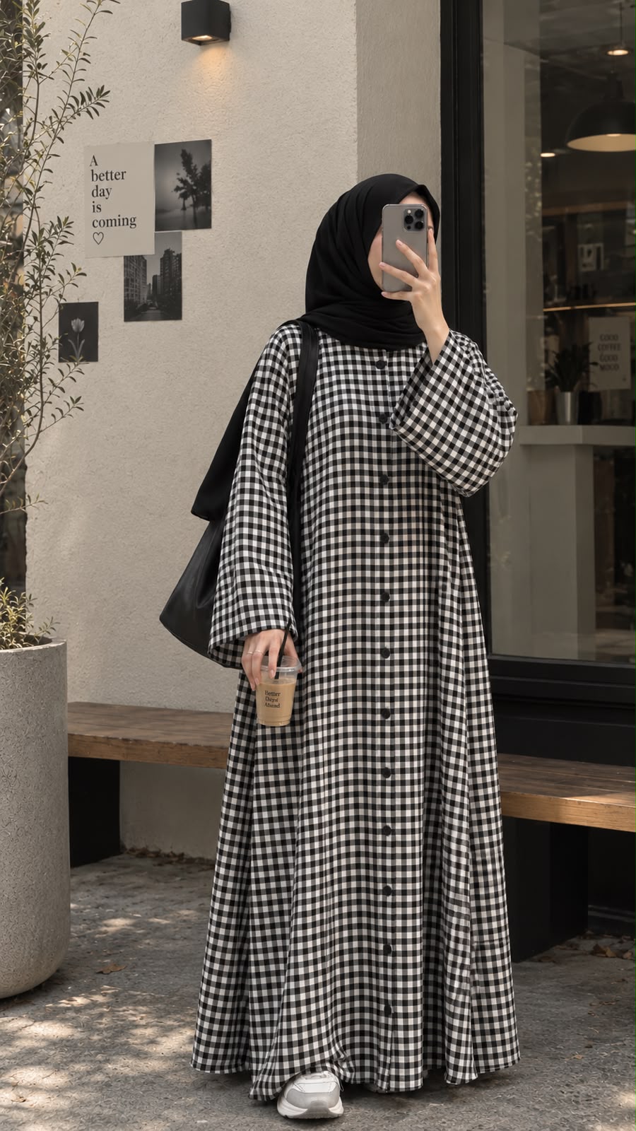 Black & White Oversized Abaya Shirt