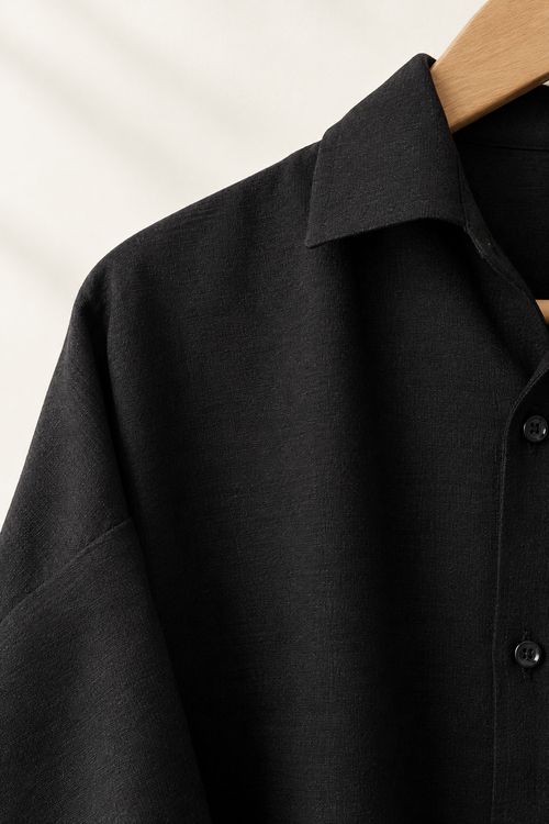 Boxy Black Button-Down Shirt